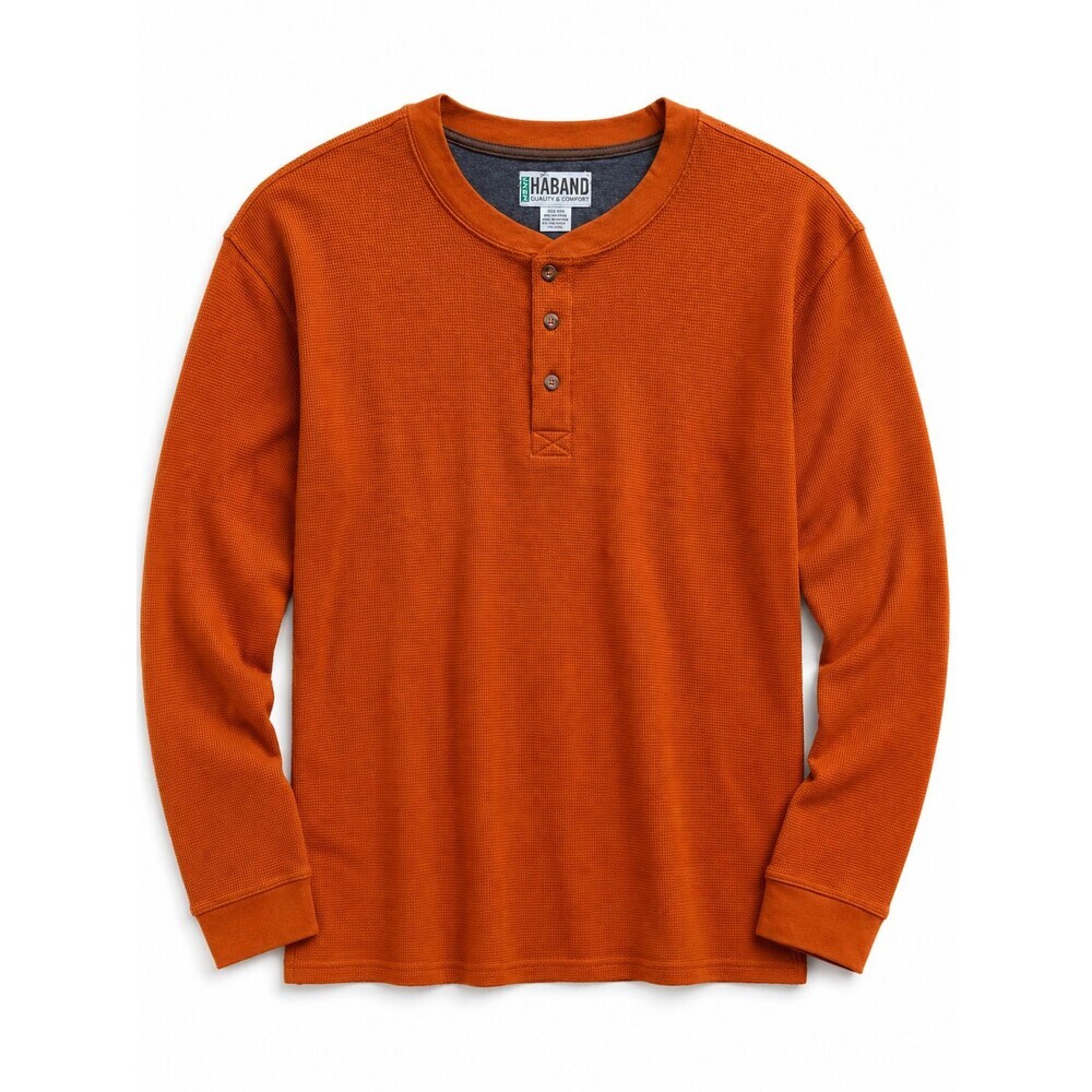 New Haband Henley Waffle Weave Shirt Size XL Orange Long Sleeve Thermal Preppy